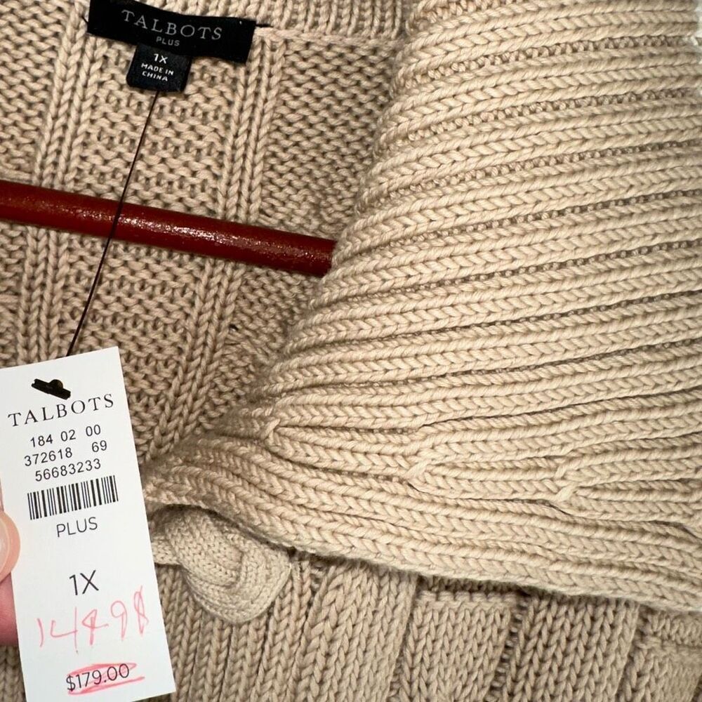 Talbots Tan Chunky Cable Knit Coatigan Cardigan Womens 1X NWT Toggle Closure‎ - Picture 5 of 9